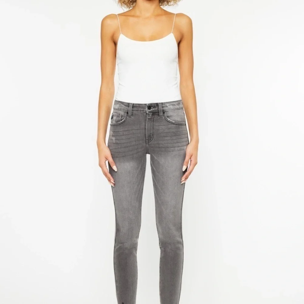 Kan Can High Rise Hem Detail Ankle Skinny Distress Jeans